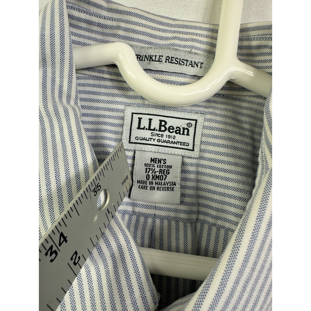 LL Bean Men's Wrinkle Resistant Short Sleeve Button Down Shirt Sz 17 1/2 Stripe